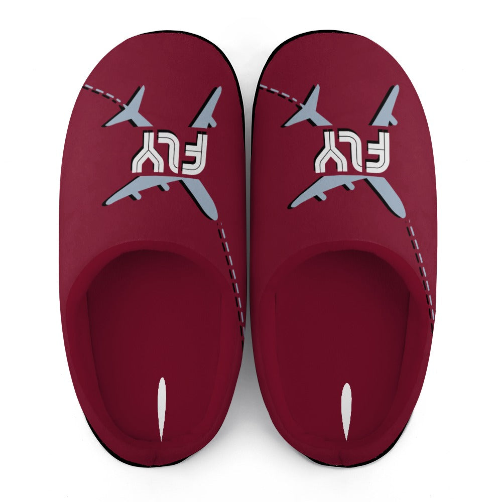 Flight Travelers Burgundy House Shoe Slippers | Gifts for Flight Attendants | Gifts for Pilots | Custom Slippers | Vacation Bedroom Shoes | Personalized Gift Sets