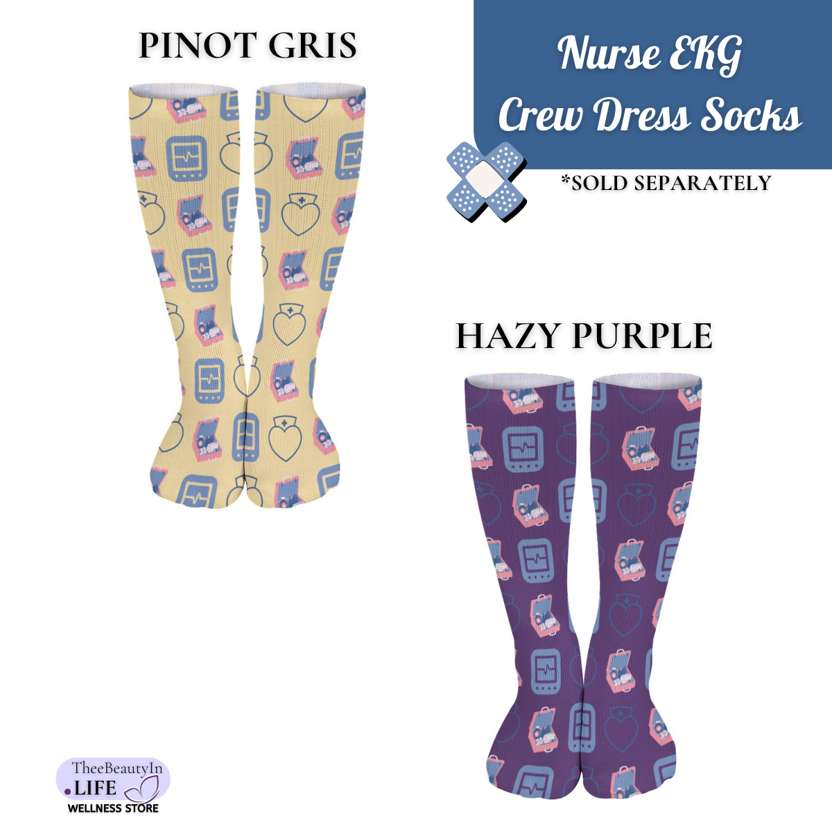 Nurse EKG Crew Dress Socks | Fun Gifts for Nurses | Gifts for RN, LPN, CNA | Nursing Student Graduation Gifts | Nurse Appreciation Day