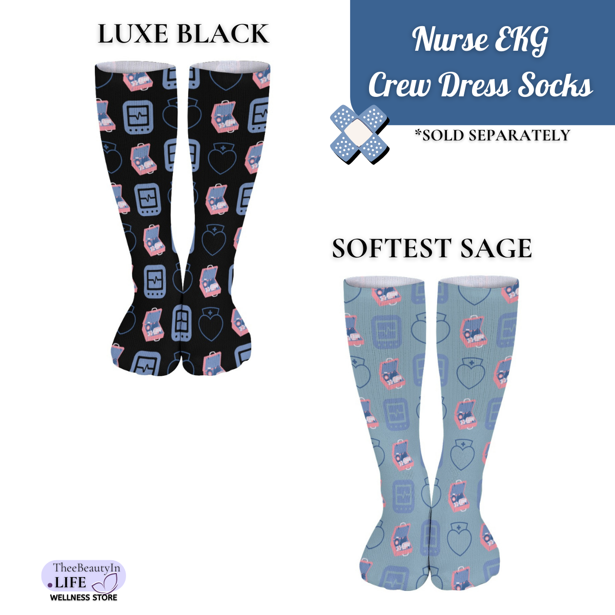 Nurse EKG Crew Dress Socks | Fun Gifts for Nurses | Gifts for RN, LPN, CNA | Nursing Student Graduation Gifts | Nurse Appreciation Day