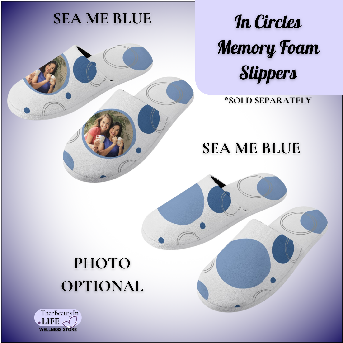 Memory Foam Slippers - In Circles Custom Photo | Fun Personalized Slippers | Ladies Slippers | Plush Cotton House Shoes | Cozy Bedroom Slippers with Non Slip Bottoms