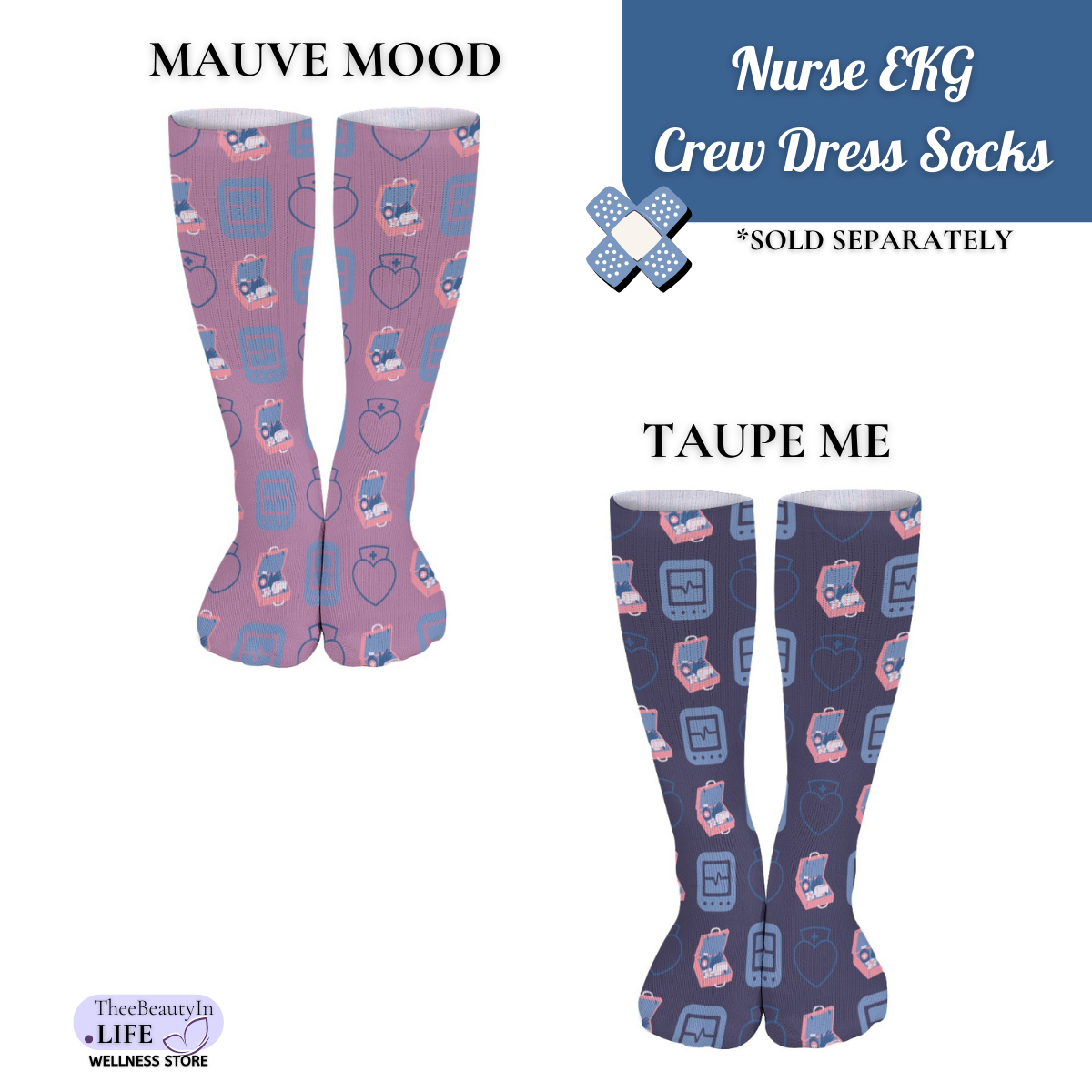 Nurse EKG Crew Dress Socks | Fun Gifts for Nurses | Gifts for RN, LPN, CNA | Nursing Student Graduation Gifts | Nurse Appreciation Day