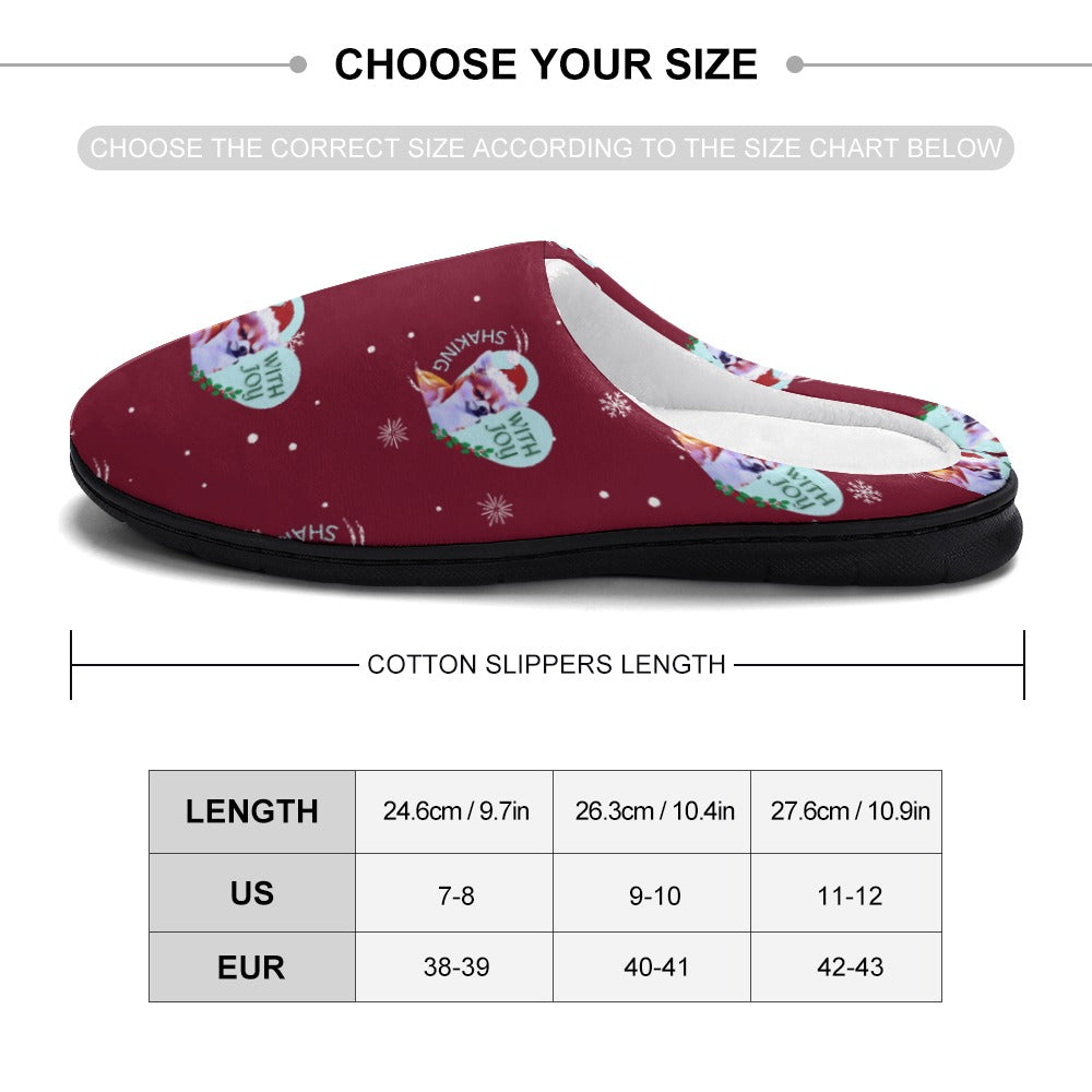 Chihuahua Holiday Burgundy House Shoe Slippers | Custom Slippers | Robe and Slipper Gift Sets for Women | Cute Slippers for Adults | House Shoes with Patterns