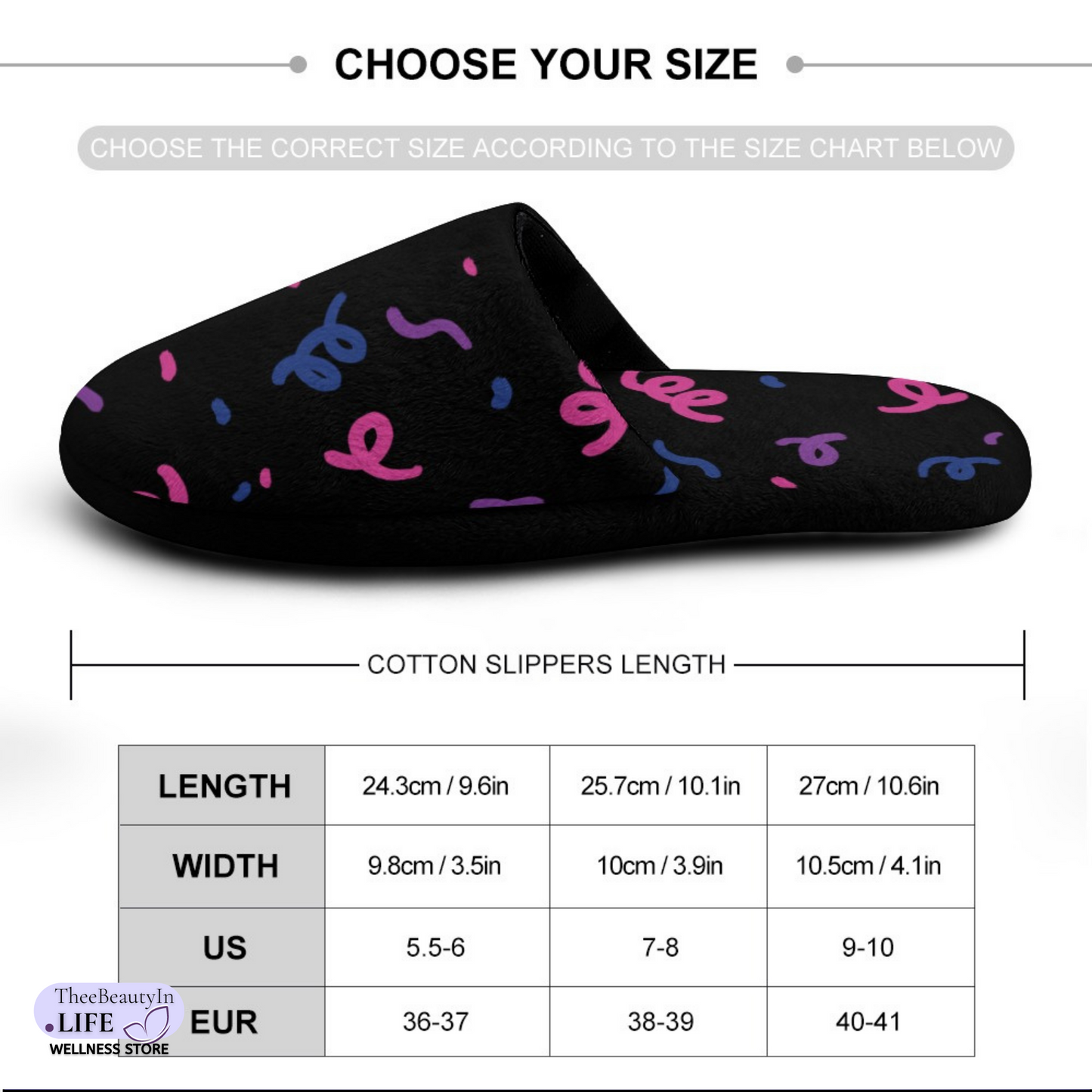 Memory Foam Slippers - Pride Party | Fun House Shoes for Women | Colorful Slippers with Confetti | Valentine's Day Gift for Girlfriend | Pride Week Indoor Shoes | Black Novelty Slippers for Bi Pride | LGBT Outfit Accessories