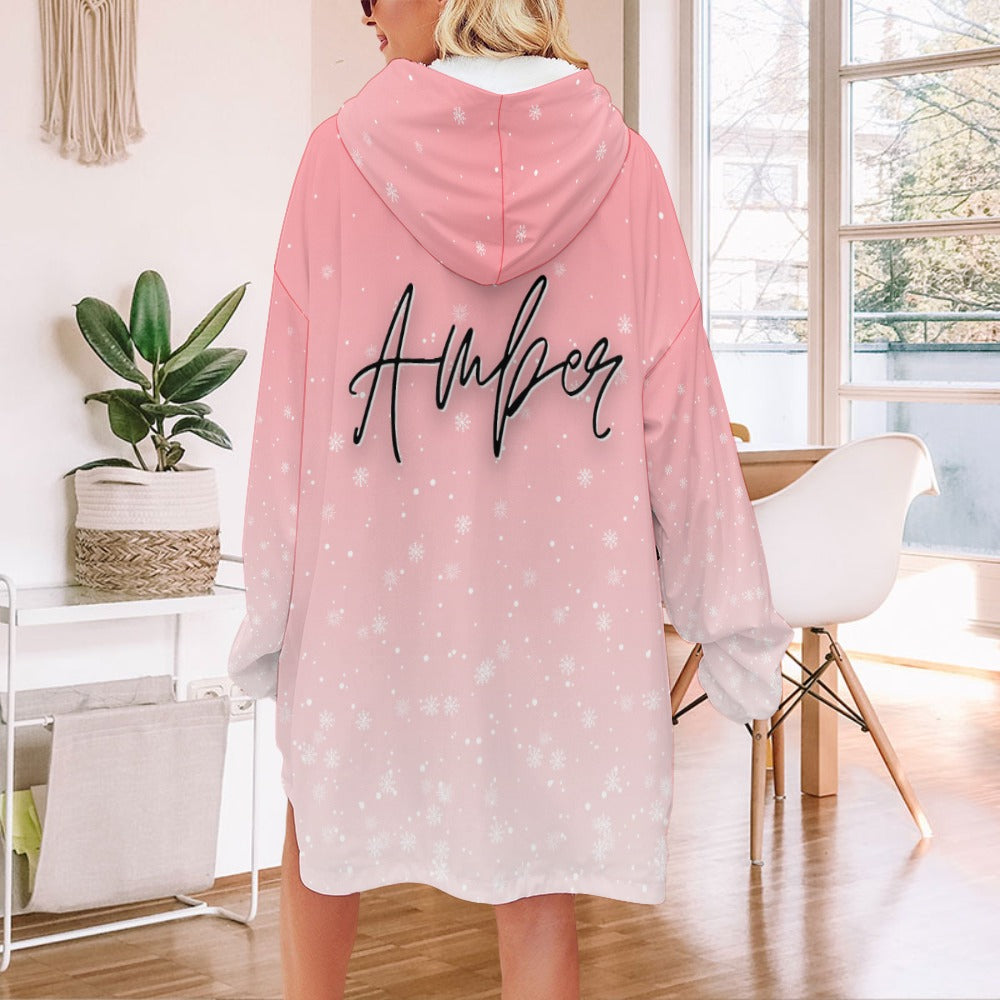 Good Girl Holiday Pink Hoodie Robe | Personalized Hooded Blanket Christmas | Fun Hooded Robe With Pockets | Pajama Gift Sets for Women