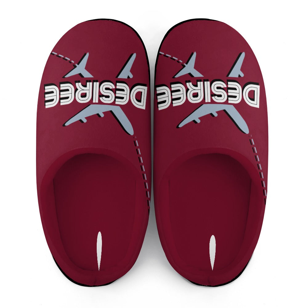 Flight Travelers Burgundy House Shoe Slippers | Gifts for Flight Attendants | Gifts for Pilots | Custom Slippers | Vacation Bedroom Shoes | Personalized Gift Sets