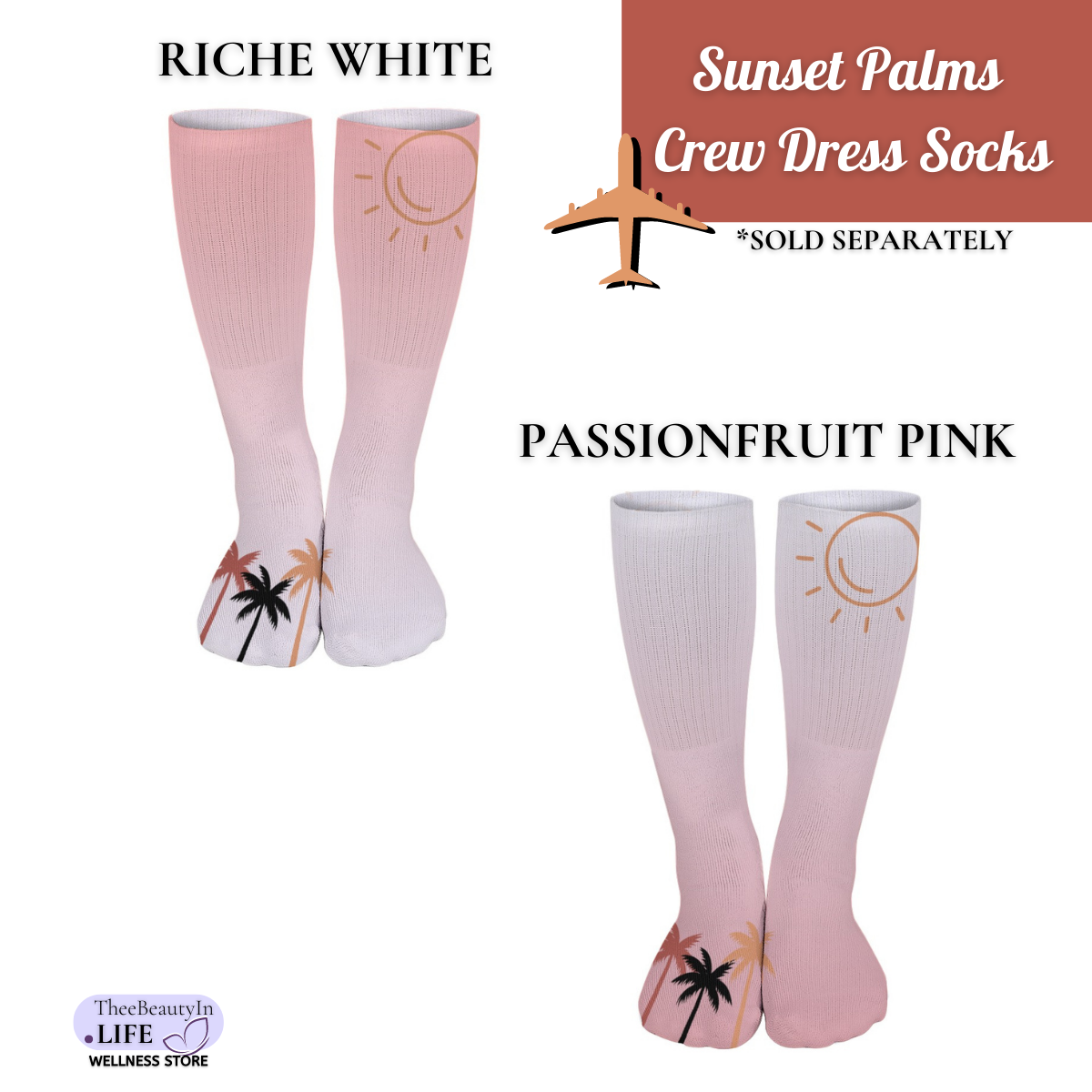 Sunset Palms Crew Dress Socks | Gifts for Beach Lovers | Vacation Themed Socks | Gifts for Wife or Girlfriend | Sock Stocking Stuffers | Ombre Travel Themed Socks