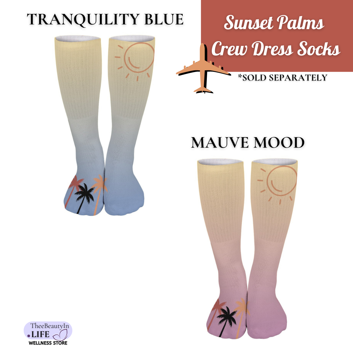 Sunset Palms Crew Dress Socks | Gifts for Beach Lovers | Vacation Themed Socks | Gifts for Wife or Girlfriend | Sock Stocking Stuffers | Ombre Travel Themed Socks