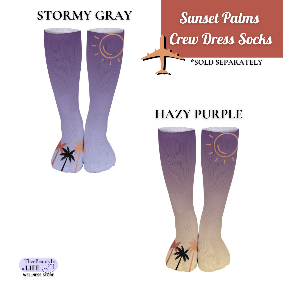 Sunset Palms Crew Dress Socks | Gifts for Beach Lovers | Vacation Themed Socks | Gifts for Wife or Girlfriend | Sock Stocking Stuffers | Ombre Travel Themed Socks