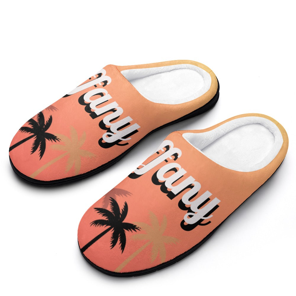 Sunset Palms House Shoe Slippers | Custom Slippers | Tropical Bedroom Shoes | Robe and Slipper Gift Sets for Women | Personalized House Shoes