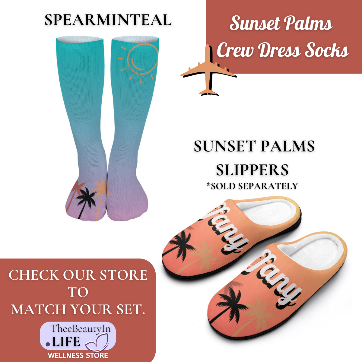 Sunset Palms Crew Dress Socks | Gifts for Beach Lovers | Vacation Themed Socks | Gifts for Wife or Girlfriend | Sock Stocking Stuffers | Ombre Travel Themed Socks