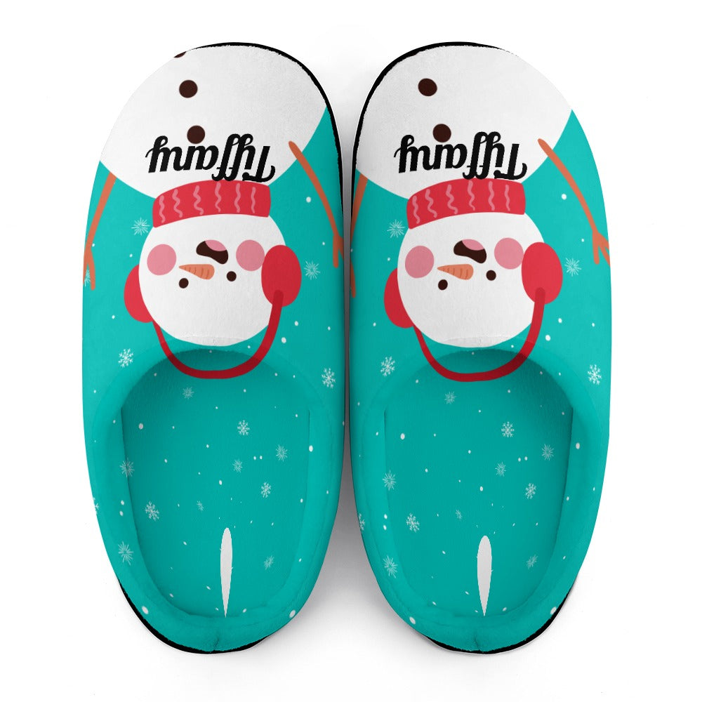 Mint Snowman House Shoe Slippers | Custom Slippers | Robe and Slipper Gift Sets for Women | Cute Slippers for Adults | House Shoes with Patterns