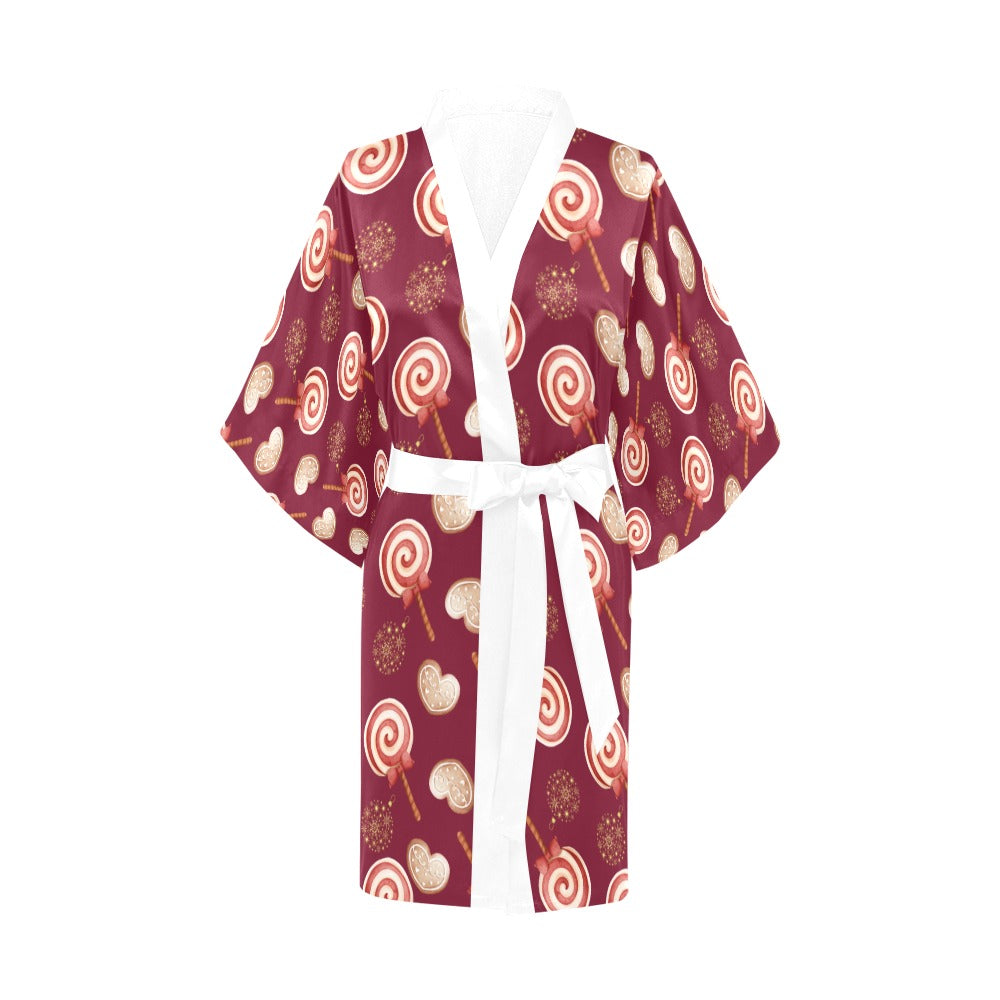 Peppermint Pop Holiday Burgundy Silky Satin Robe | Custom Satin Robe | Robe and Slipper Gift Sets for Women | Cute Satin Robe for Adults | Satin Robes with Patterns