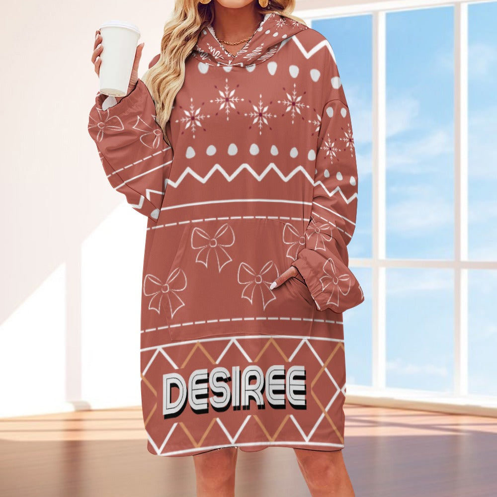 Retro Holiday Bow Pumpkin Spice Hoodie Robe | Custom Hooded Blanket Christmas | Wearable Blanket | Personalized Robe and Slipper Gift Sets for Women