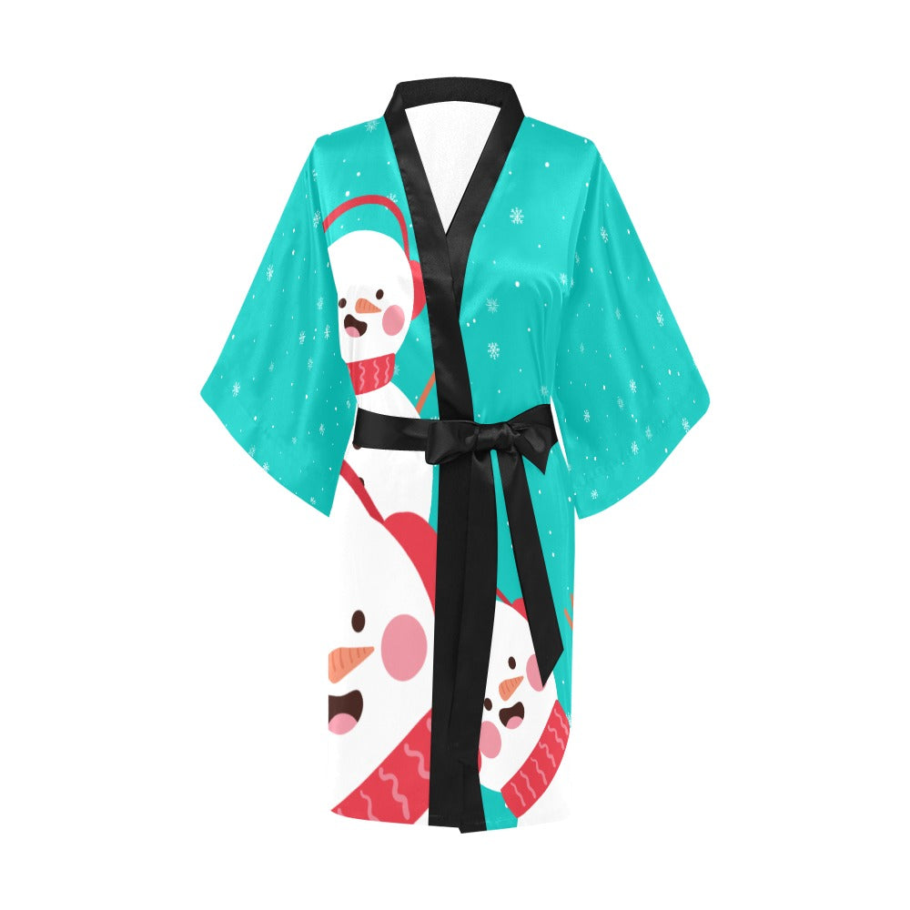 Mint Snowman Silky Satin Robe | Custom Satin Robe | Robe and Slipper Gift Sets for Women | Cute Satin Robe for Adults | Satin Robes with Patterns