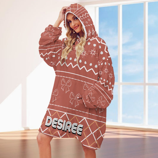 Retro Holiday Bow Pumpkin Spice Hoodie Robe | Custom Hooded Blanket Christmas | Wearable Blanket | Personalized Robe and Slipper Gift Sets for Women