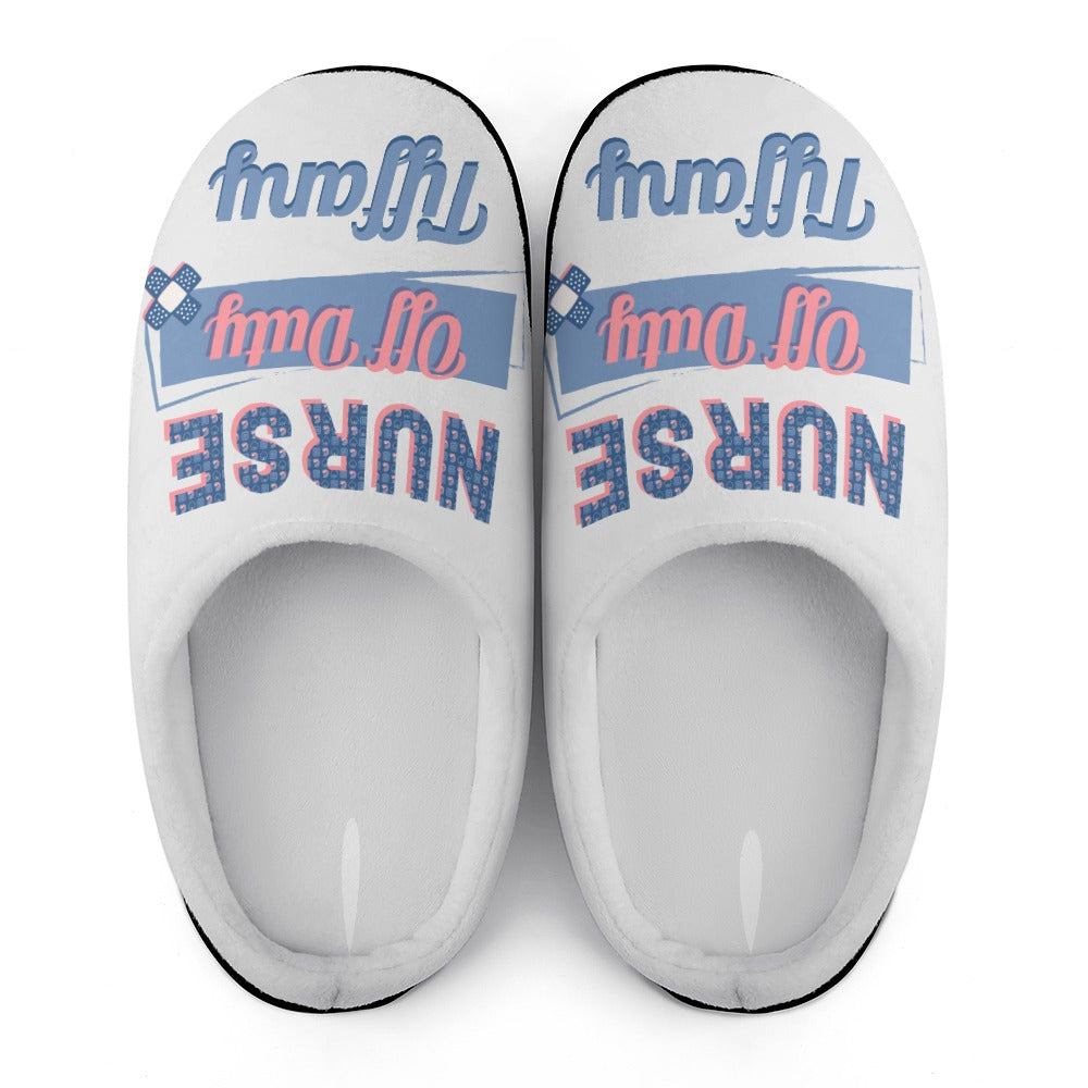 Nurse Bandaid White House Shoe Slippers | Custom | Personalized House Shoes | Healthcare Worker Bedroom Shoes | Graduation Gift Sets for Women