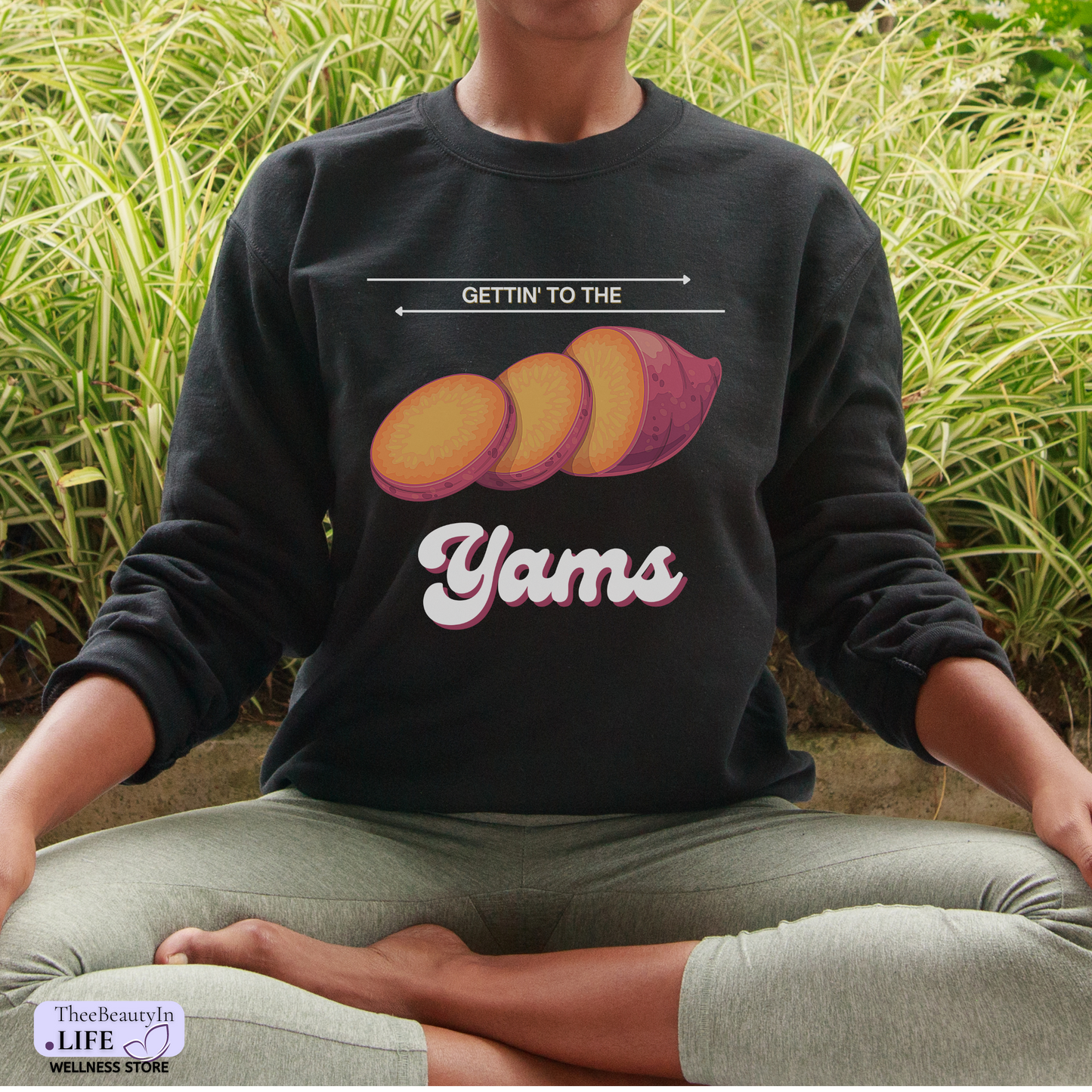 Crewneck Sweatshirt - Get the Yams | Funny Tops for Foodies | Gifts for Bakers and Chefs | Leg Day Fitness Motivation Shirt | Black and Orange Sweater for Yoga