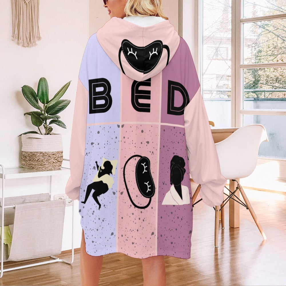 Bedtime Blush Hoodie Robe | Custom Hooded Robe | Blanket with Sleeves and Pockets | Robe and Slipper Gift Sets for Women |  Cute Personalized Gifts