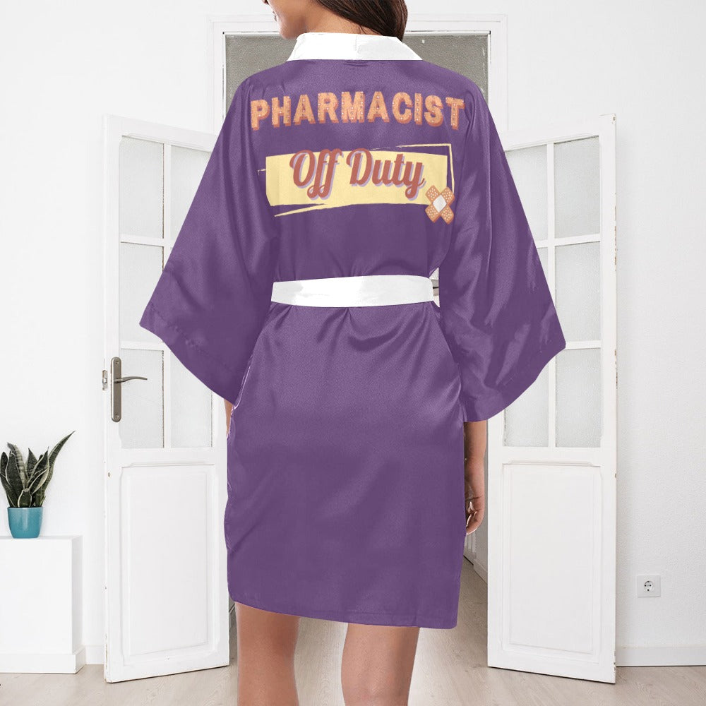 Pharmacist Day Off Purple Silky Satin Robe | Custom Satin Robe | Personalized Gifts | Comfortwear | Bath Robe Kimono and Slipper Sets for Women