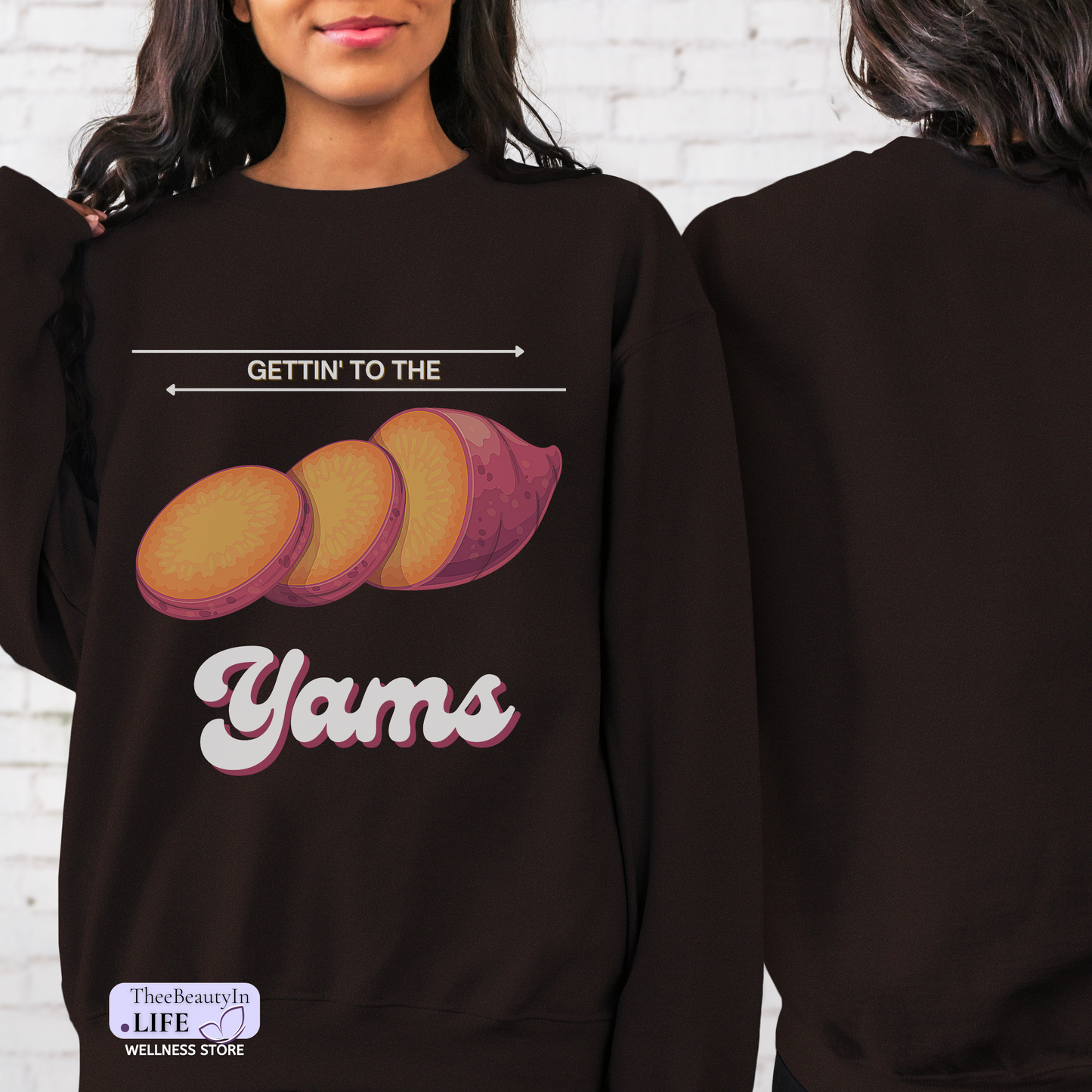 Crewneck Sweatshirt - Get the Yams | Funny Tops for Foodies | Gifts for Bakers and Chefs | Leg Day Fitness Motivation Shirt | Black and Orange Sweater for Yoga