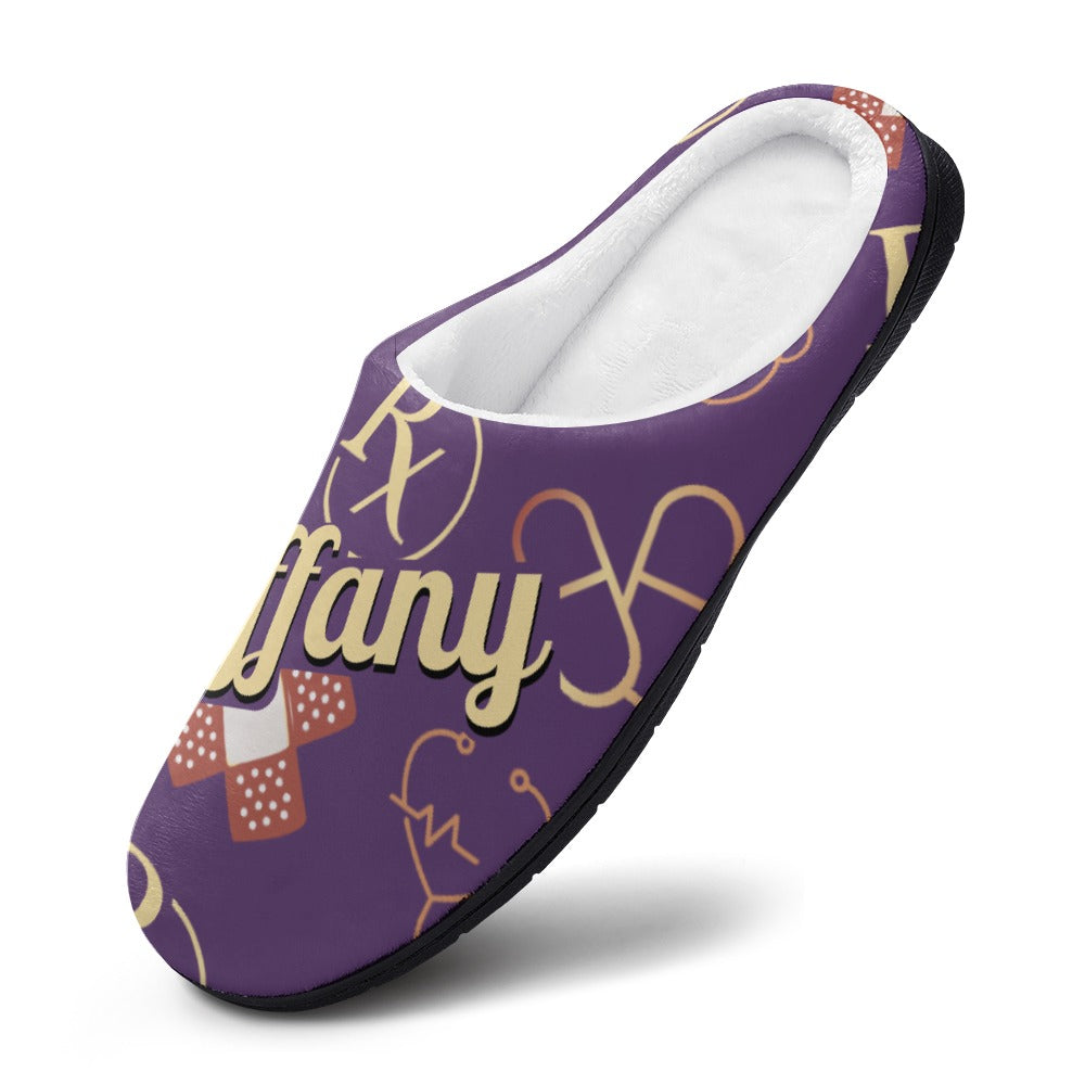 Pharmacist Bandaid Purple House Shoe Slippers | Custom | Personalized House Shoes | Healthcare Worker Bedroom Shoes | Robe and Slipper Gift Sets for Women