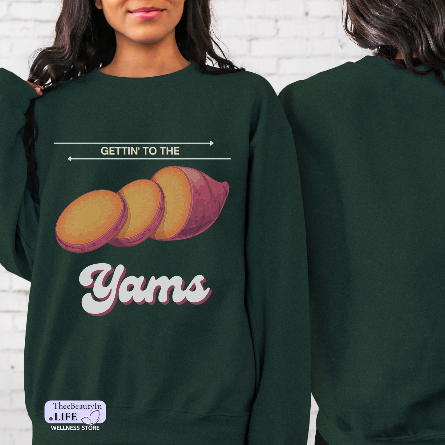 Crewneck Sweatshirt - Get the Yams | Funny Tops for Foodies | Gifts for Bakers and Chefs | Leg Day Fitness Motivation Shirt | Black and Orange Sweater for Yoga