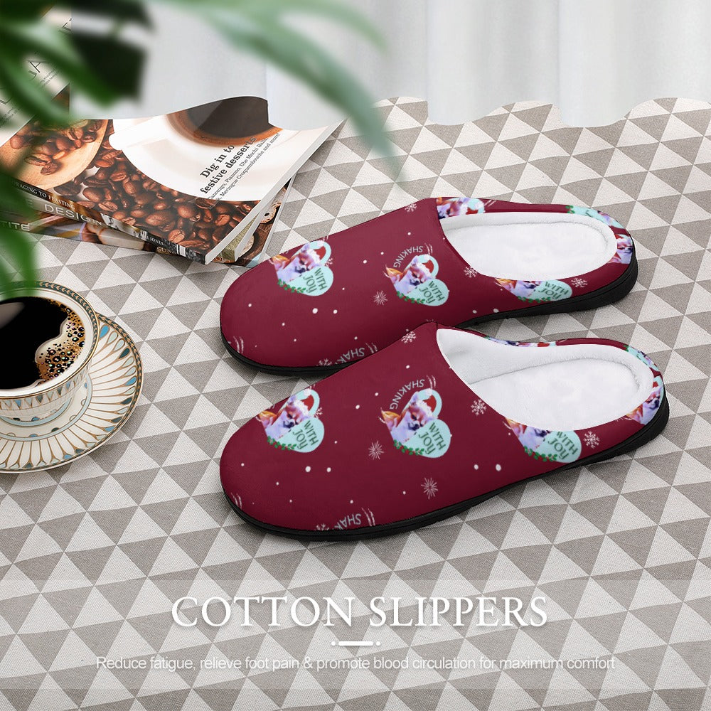 Chihuahua Holiday Burgundy House Shoe Slippers | Custom Slippers | Robe and Slipper Gift Sets for Women | Cute Slippers for Adults | House Shoes with Patterns