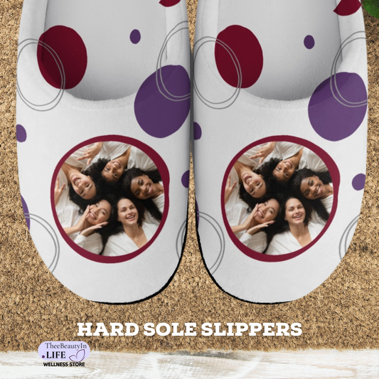 In Circles Custom Photo House Shoe Slippers | Fun Personalized Slippers | Ladies Slippers | Plush Cotton House Shoes | Cozy Bedroom Slippers with Hard Bottoms