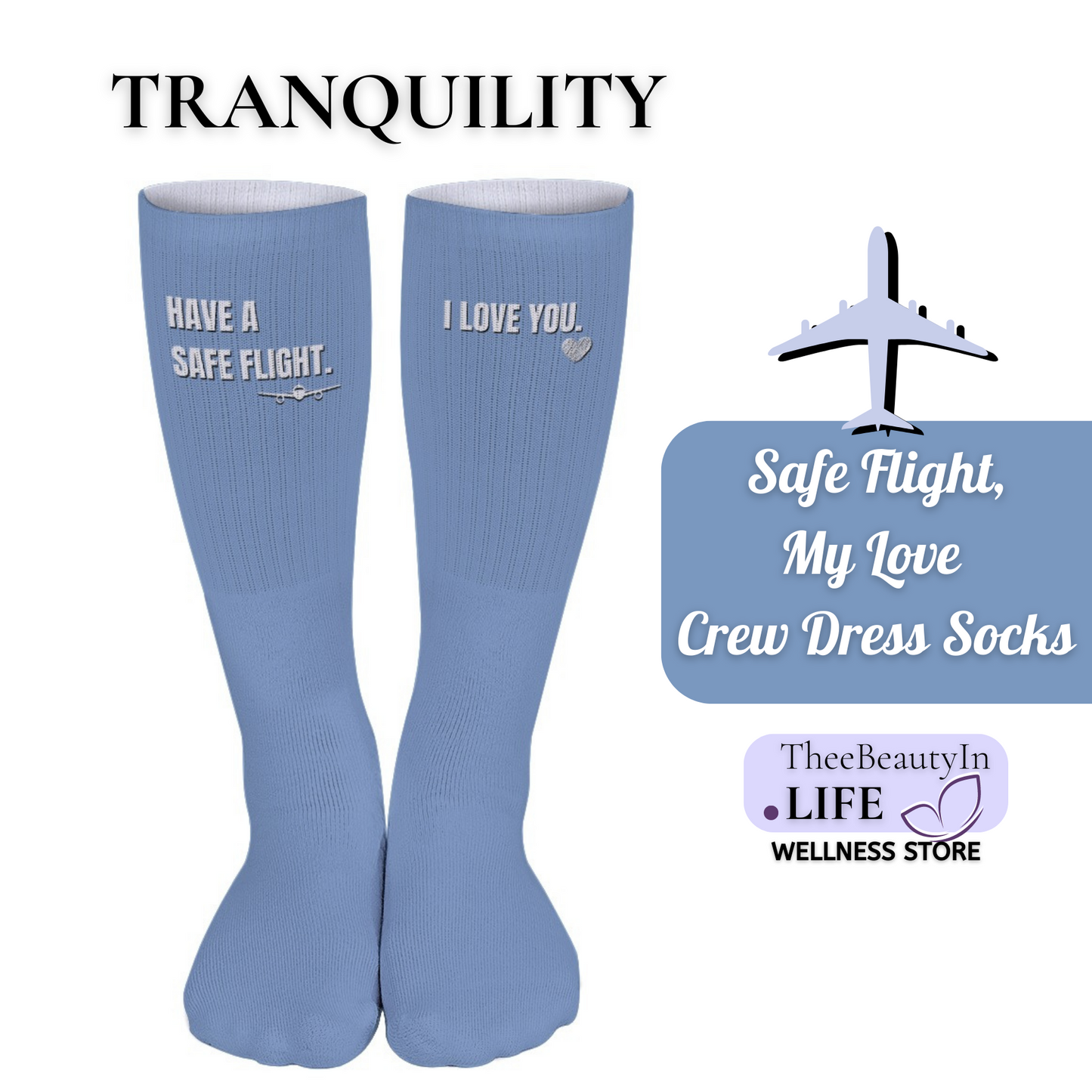 Safe Flight My Love Crew Dress Socks | Women's Dress Socks | Gifts for Pilots | Gifts for Flight Crew | Sage Green Socks | Cute Valentine's Day Ideas | One Size Gifts Under 25