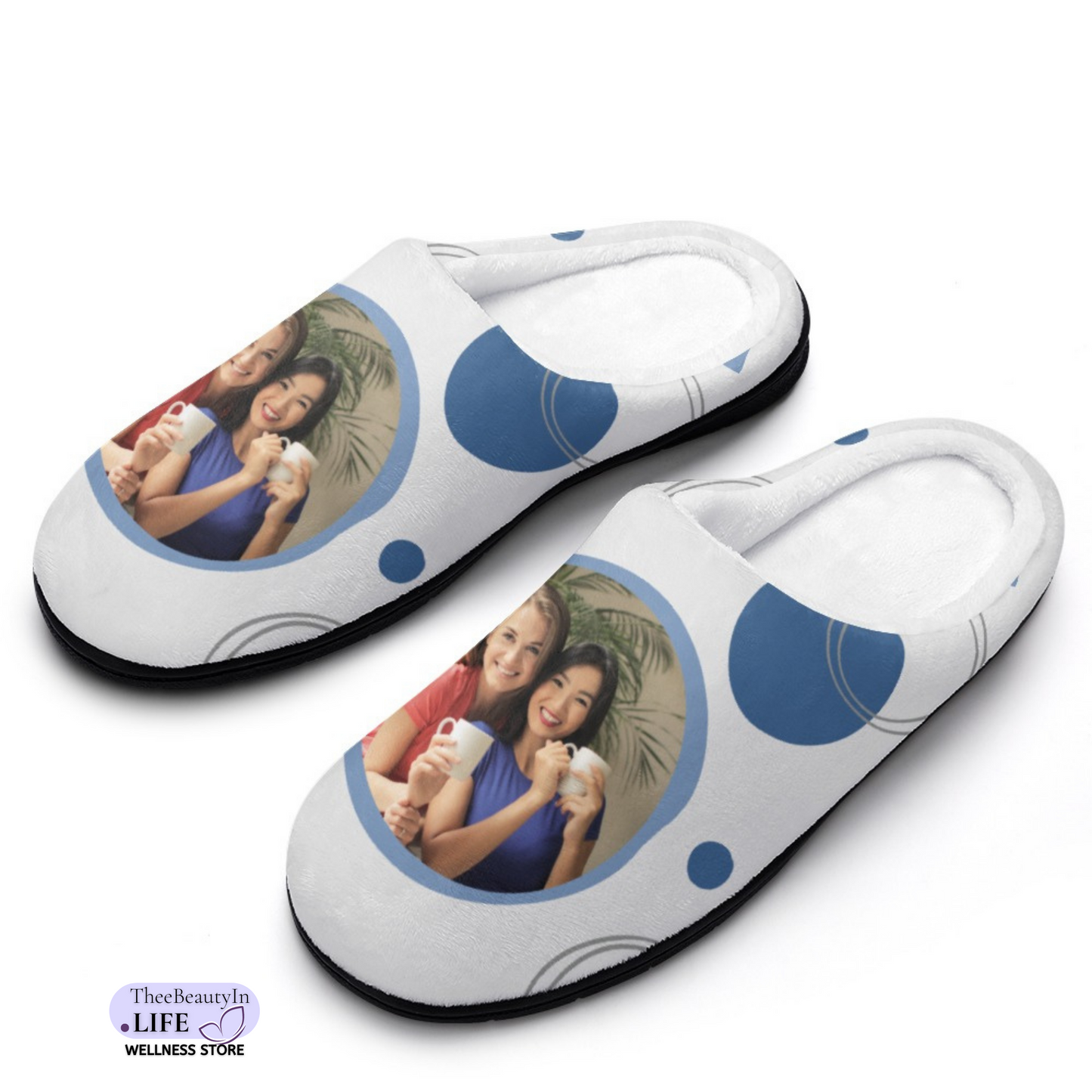 In Circles Custom Photo House Shoe Slippers | Fun Personalized Slippers | Ladies Slippers | Plush Cotton House Shoes | Cozy Bedroom Slippers with Hard Bottoms