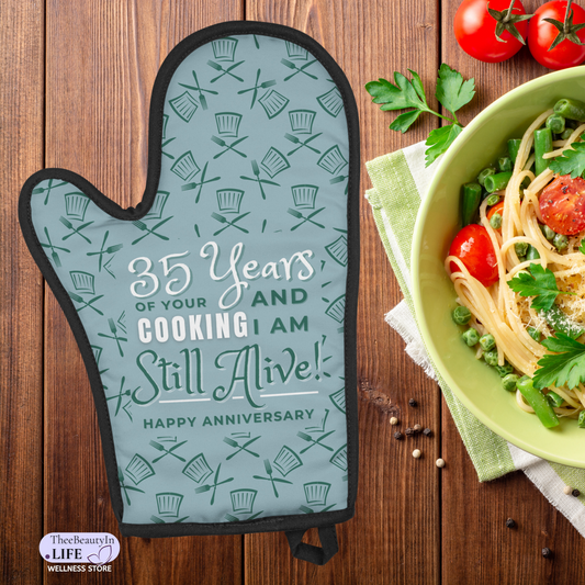 35th Anniversary Cute Oven Mitt | Personalized Oven Gloves for X Year Anniversary Gift | Anniversary Gag Gift for Women | Funny Gift for Her