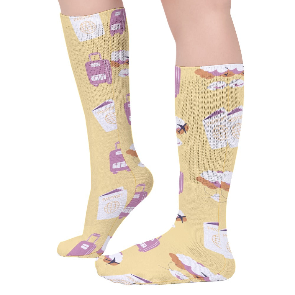 Travelers Pink Suitcase Crew Dress Socks | Gifts for Travel Lovers | Going On a Trip | Flight Attendant Appreciation  | Easy Stocking Stuffers | Tall Dress Socks