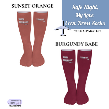 Safe Flight My Love Crew Dress Socks | Women's Dress Socks | Gifts for Pilots | Gifts for Flight Crew | Sage Green Socks | Cute Valentine's Day Ideas | One Size Gifts Under 25