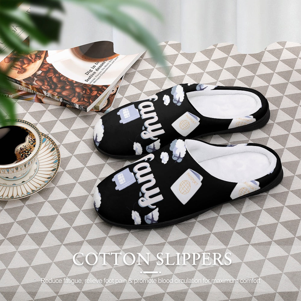 Travelers Black House Shoe Slippers | Gifts for Flight Attendants | Gifts for Pilots | Custom Slippers | Vacation Bedroom Shoes | Personalized Gift Sets