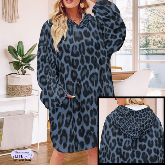 Panther Print Hoodie Robe | Custom Blanket with Sleeves and Pockets | Portable Travel Blanket |  Personalized Sweatshirt Security Blanket | Leopard Blanket | Personal Blanket