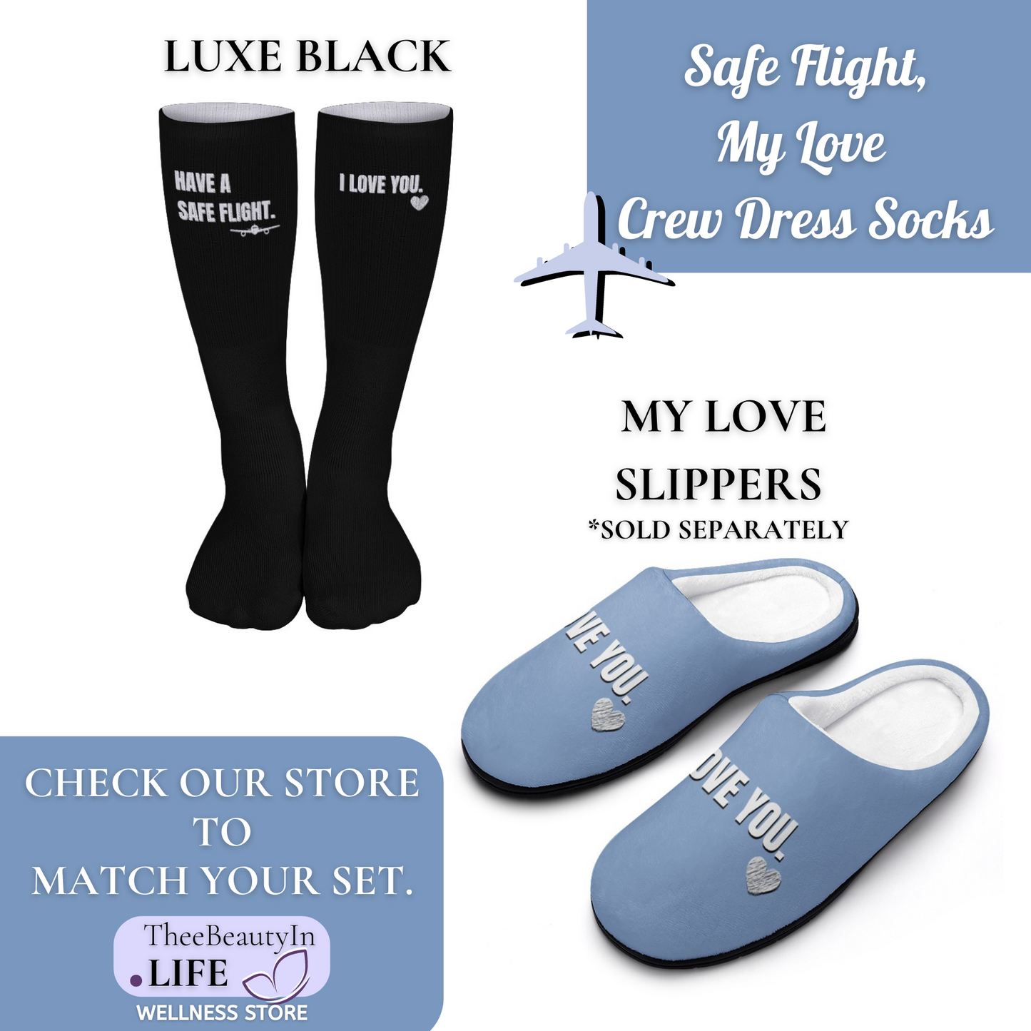 Safe Flight My Love Crew Dress Socks | Women's Dress Socks | Gifts for Pilots | Gifts for Flight Crew | Sage Green Socks | Cute Valentine's Day Ideas | One Size Gifts Under 25