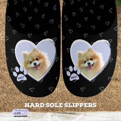 My Dog Custom House Shoe Slippers | Custom Dog Slippers for Women | Black Slippers for Dog Owners | Pet Sympathy Gift | Animal Slippers with Picture