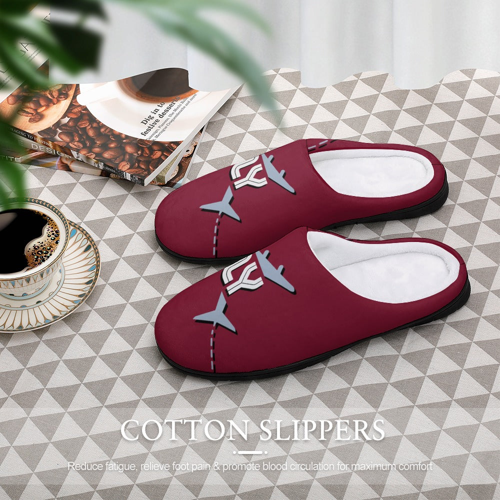 Flight Travelers Burgundy House Shoe Slippers | Gifts for Flight Attendants | Gifts for Pilots | Custom Slippers | Vacation Bedroom Shoes | Personalized Gift Sets