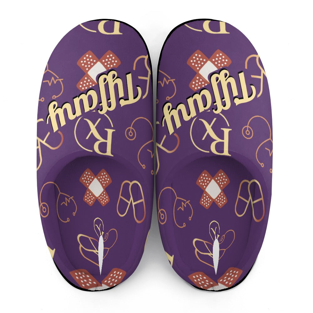 Pharmacist Bandaid Purple House Shoe Slippers | Custom | Personalized House Shoes | Healthcare Worker Bedroom Shoes | Robe and Slipper Gift Sets for Women