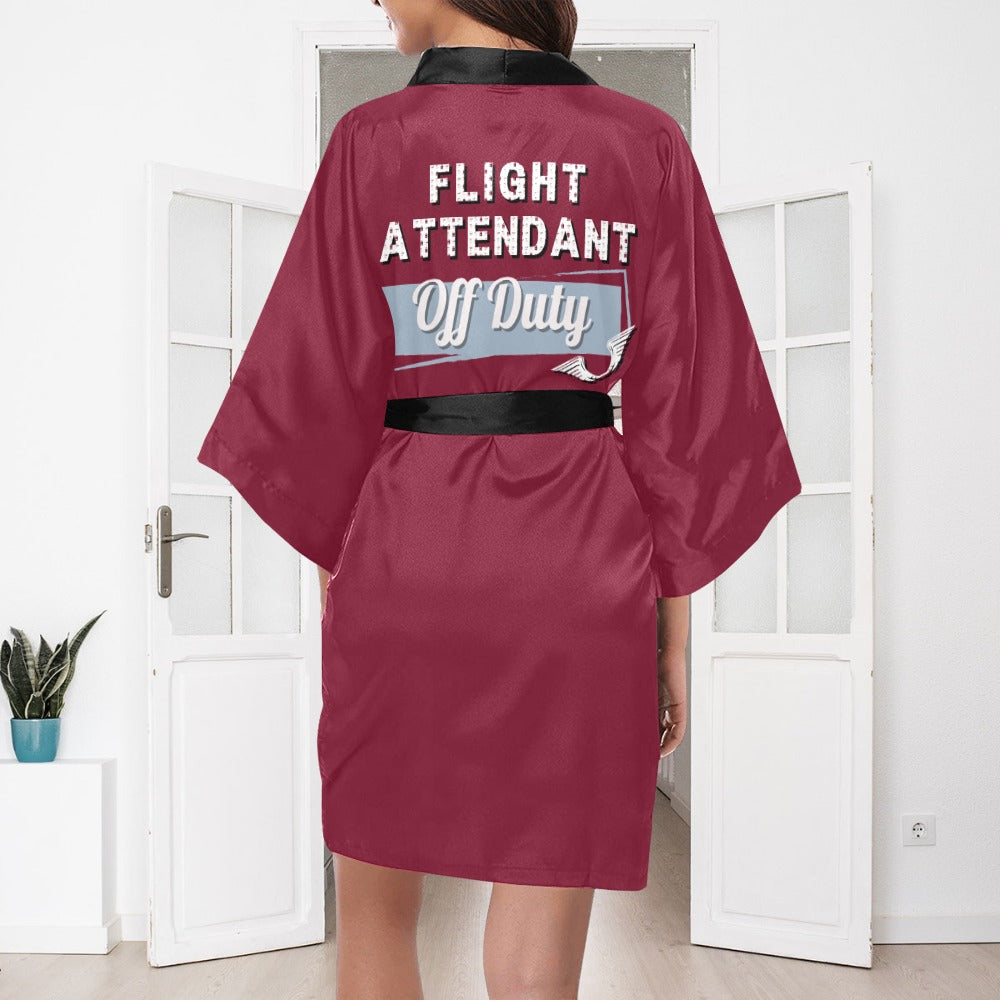 Flight Attendant Plane Burgundy Silky Satin Robe | Custom Satin Robe | Robe and Slipper Gift Sets for Women | Cute Satin Robe for Adults | Satin Robes with Patterns