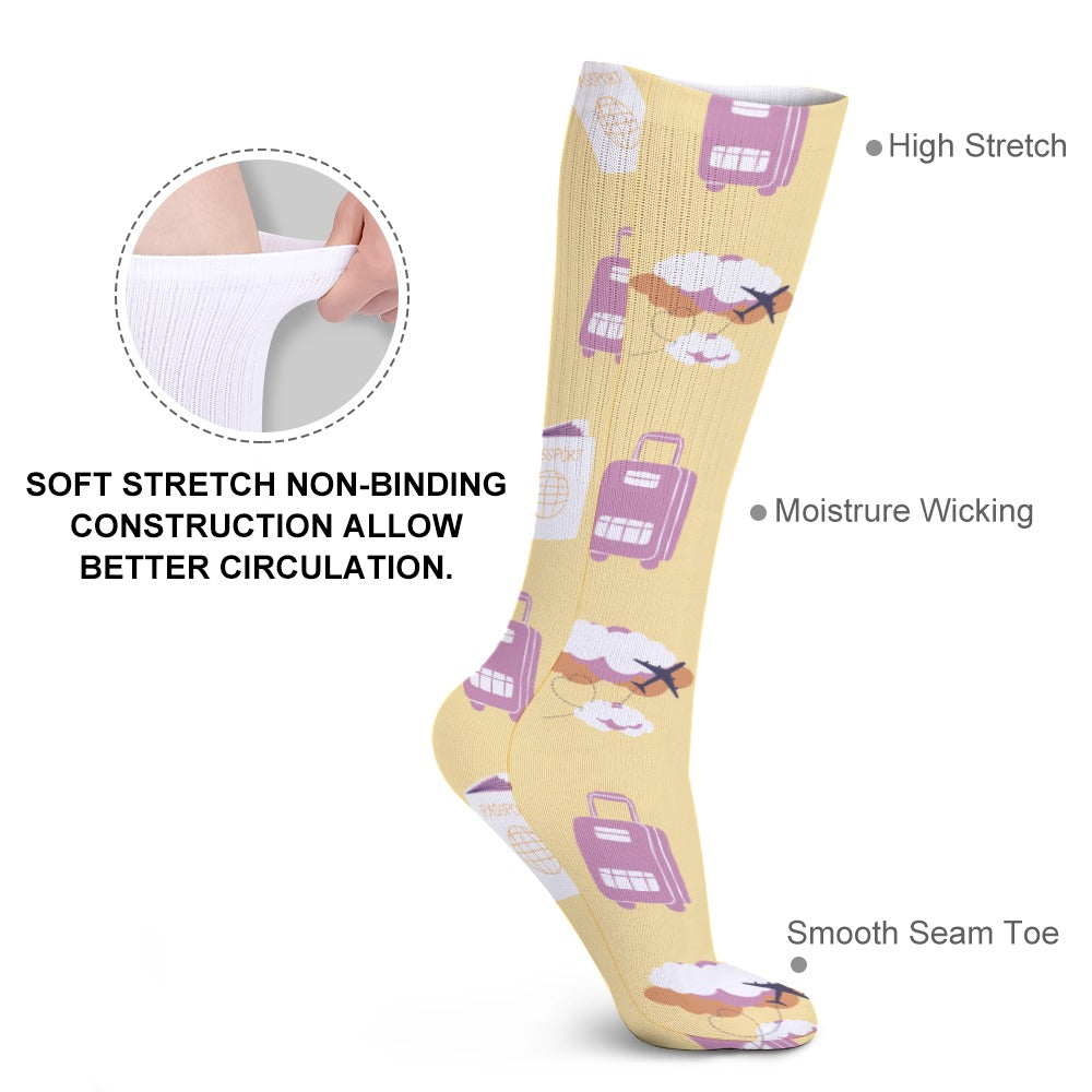 Travelers Pink Suitcase Crew Dress Socks | Gifts for Travel Lovers | Going On a Trip | Flight Attendant Appreciation  | Easy Stocking Stuffers | Tall Dress Socks