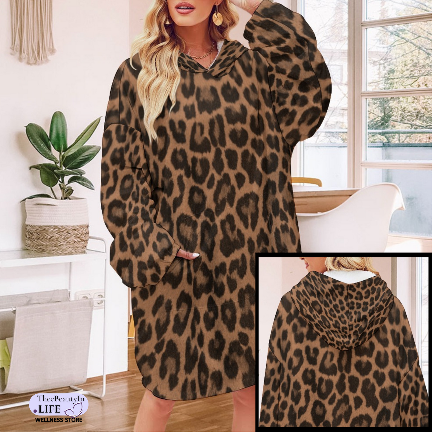 Panther Print Hoodie Robe | Custom Blanket with Sleeves and Pockets | Portable Travel Blanket |  Personalized Sweatshirt Security Blanket | Leopard Blanket | Personal Blanket