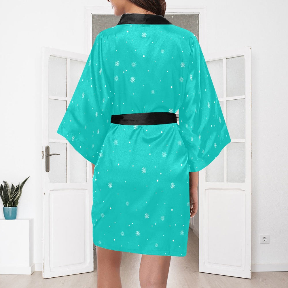 Mint Snowman Silky Satin Robe | Custom Satin Robe | Robe and Slipper Gift Sets for Women | Cute Satin Robe for Adults | Satin Robes with Patterns