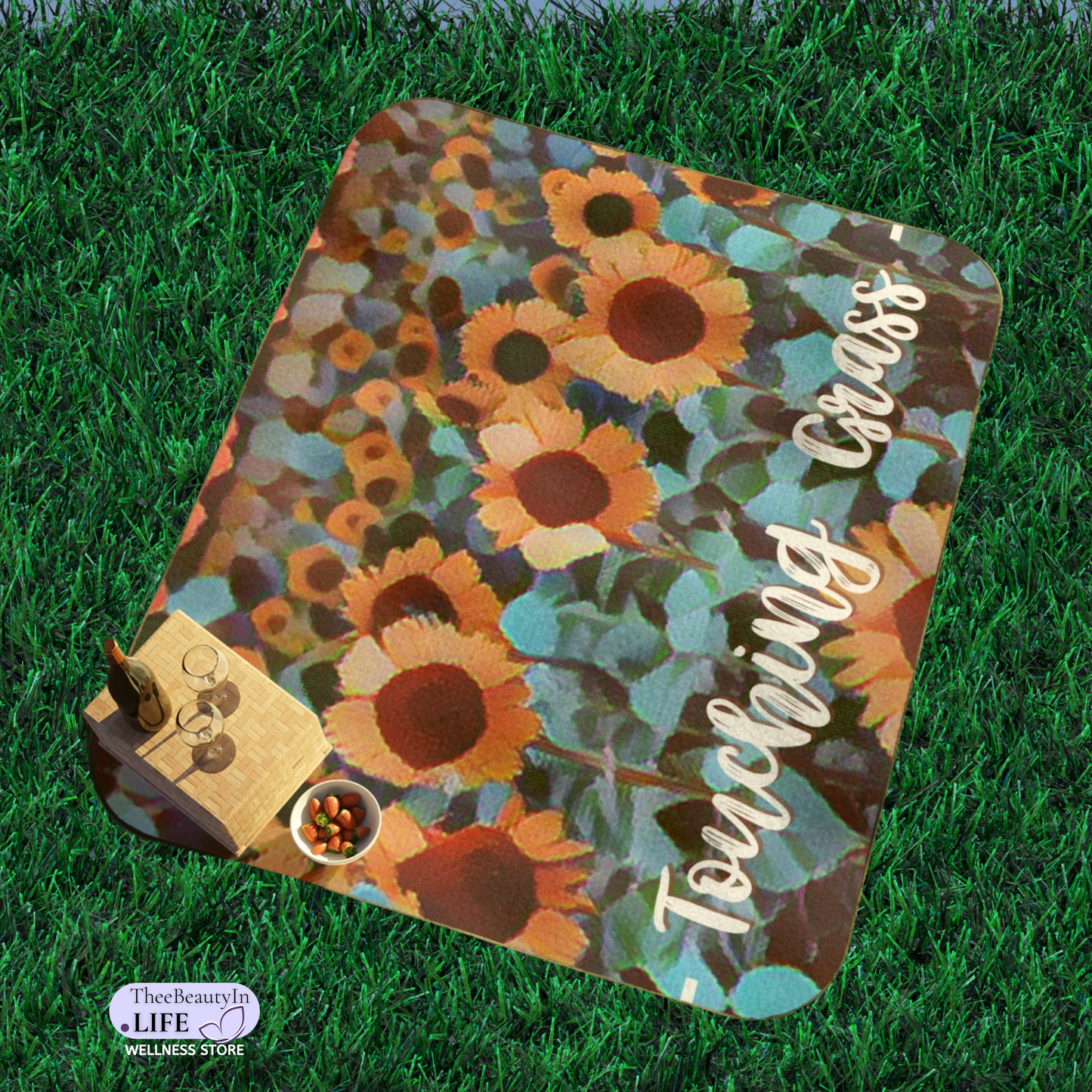 Sunflower Custom Outdoor Blanket | Concert Blanket with Flowers | Waterproof Beach Blanket | Personalized Name Stadium Blanket | Portable Blanket for College Student | Cute Watercolor Sunflower