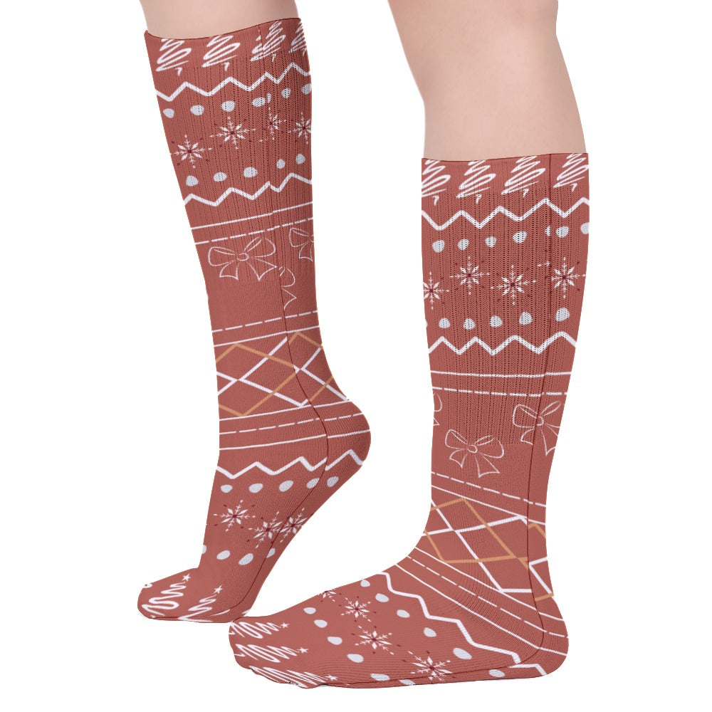 Holiday Bow Pumpkin Spice Crew Dress Socks | Christmas Themed Crew Socks | Matching Gift Sets for Women | Fun Socks with Bows | Holiday Family Socks