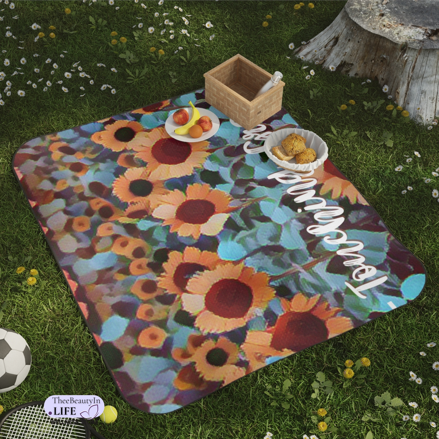 Sunflower Custom Outdoor Blanket | Concert Blanket with Flowers | Waterproof Beach Blanket | Personalized Name Stadium Blanket | Portable Blanket for College Student | Cute Watercolor Sunflower