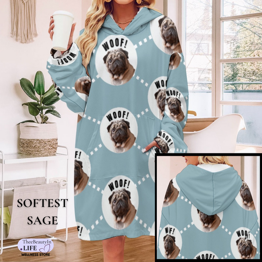 Aligned Dog Custom Photo Hoodie Robe | Hooded Blanket with Sleeves | Blanket Hoodie Set | Personalized Dog Clothes | Pug Mom Gifts | Pet Sympathy Gift With Picture