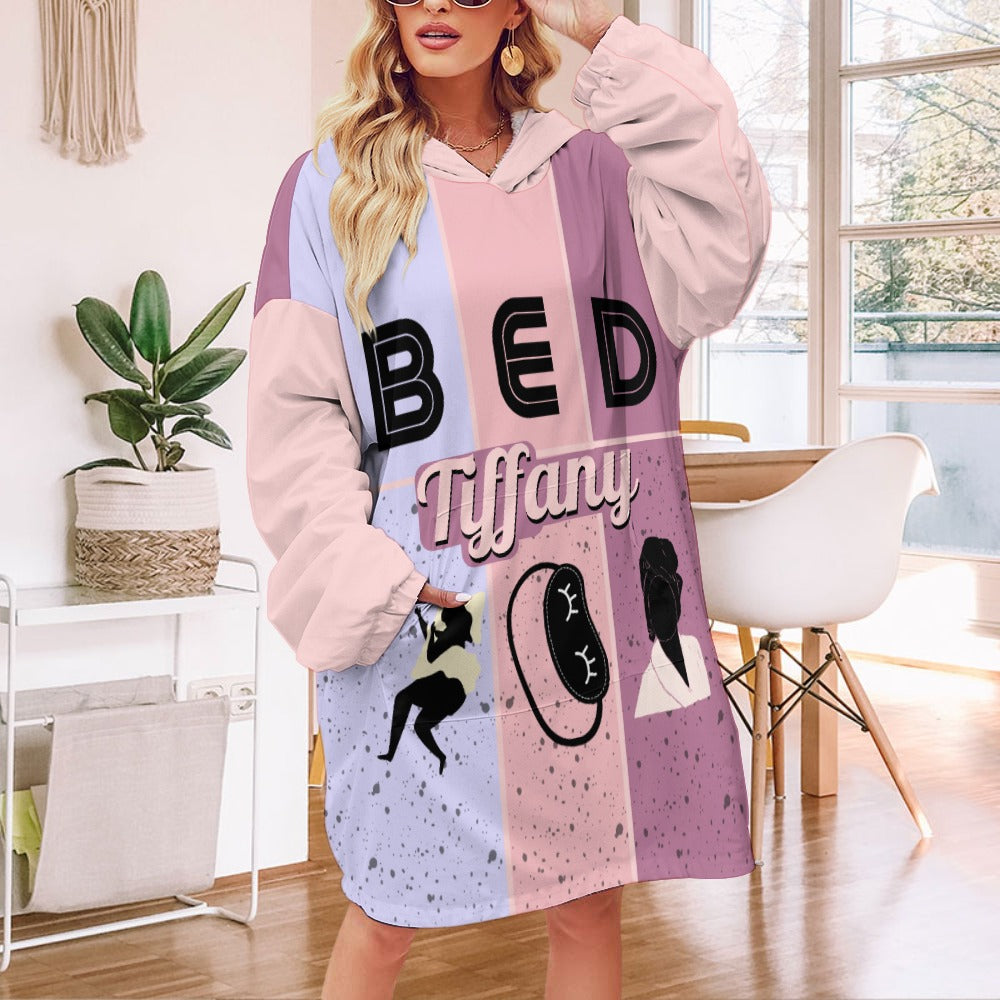 Bedtime Blush Hoodie Robe | Custom Hooded Robe | Blanket with Sleeves and Pockets | Robe and Slipper Gift Sets for Women |  Cute Personalized Gifts