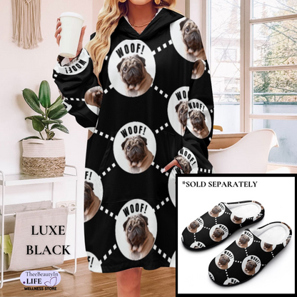 Aligned Dog Custom Photo Hoodie Robe | Hooded Blanket with Sleeves | Blanket Hoodie Set | Personalized Dog Clothes | Pug Mom Gifts | Pet Sympathy Gift With Picture