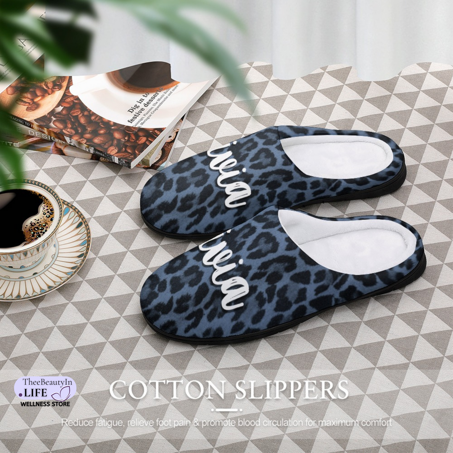 Panther Print House Shoe Slippers | Custom Animal Slippers for Women | Cute Bedroom Shoes for Adults | Robe and Slipper Gift Sets for Women | Jaguar and Pink House Shoes